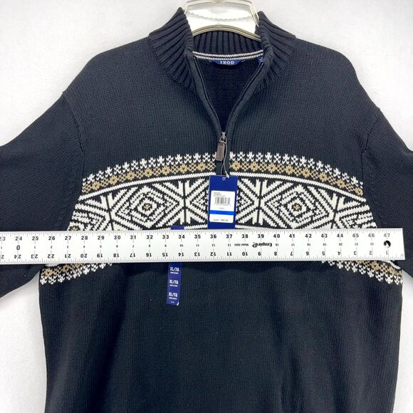 IZOD 5GG Fair Isle Quarterzip Sweater Black Color Mens Size XL NEW - Picture 9 of 10